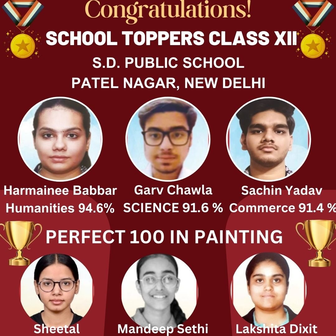 Class XII Toppers (2023-24), S. D. Public School